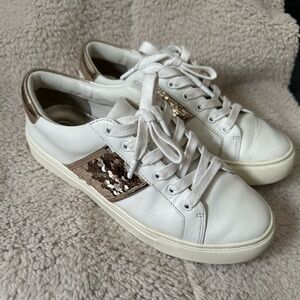 Tory Burch White and Gold Sequin Sneakers